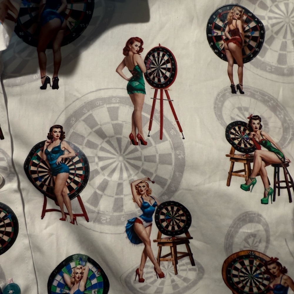 Claudio Lugli Dartboard Pinup Print Shirt Mens 3xl (May Run Small) White Button View 5
